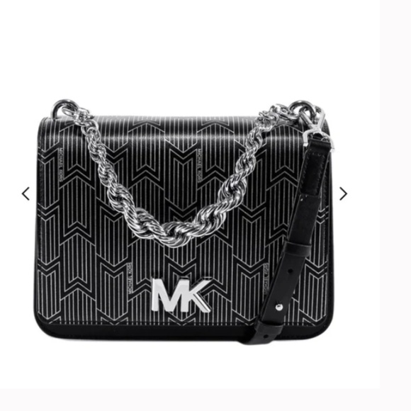 Michael Kors Mott Chain Shoulder Black Silver Bag